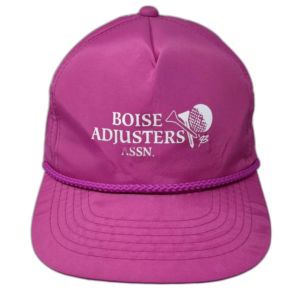 Young An 5 Panel Pink White Hat Boise Adjusters Assn Golf Snapback OS Rope '93
